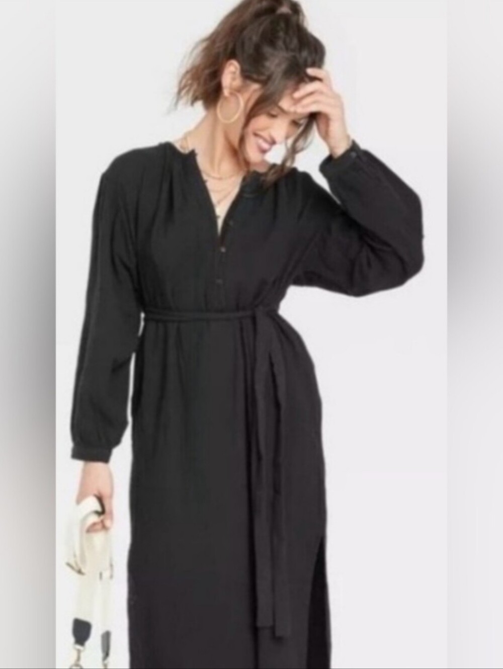 Universal Thread Black Button-Front Belted Midi Dress, NWOT - Picture 3 of 3